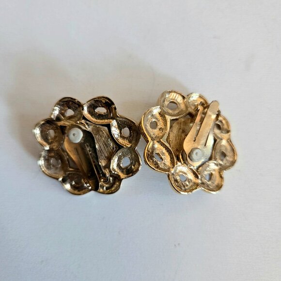 Vintage Butler large oversized clip on earrings w faux pearls clear rhinestones. - Picture 5 of 6
